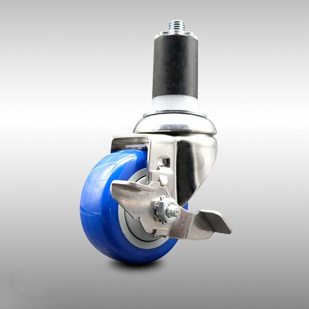 Service Caster 3.5 Inch 316SS Blue Polyurethane Swivel 1-1/2 Inch Expanding Stem Caster Brake SCC-SS316EX20S3514-PPUB-BLUE-TLB-112